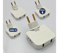 3-Stars | 4 prises plates avec USB de 4 000 W (plus grande puissance) | 4 prises : 2 ports de charge, prise USB et 2 prises adaptables. Amer&Eur | Design : prise murale idéale Espace réduit, tête 180°