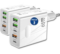 3-Stars Pack 2 65w Usb Charger With 5 Ports: 2 Usb-C + 3 Usb-A Fast Charging-Qc 3.0 Compatible With Samsung/Iphone/Xiaomi/Etc. Ce Certified Satisfaction Guarantee