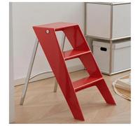 3-Step Acrylic Folding Step Stool Multifunctional Portable Kitchen Steps Ladder with Non-Slip Steps and Feet Load 150kg Modern Storage Rack Display Stand Silver-Plated Frame Red
