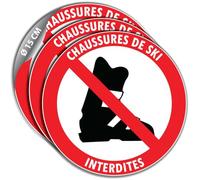 3 Stickers Ø 15 cm CHAUSSURES DE SKI INTERDITES P108 - Autocollants ronds de signalisation en vinyle adhésif