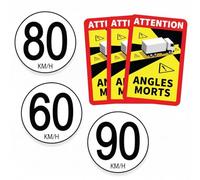 3 stickers Angles morts taille 17 x 11 cm + 1 de chaque 60 80 90 Km/h en taille Ø 15 cm - Lot de stickers en vinyle autocollant