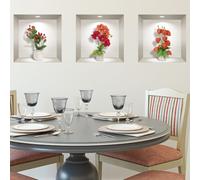 3 stickers effect 3D Dahlia rouge, orange et fleurs de groseilles