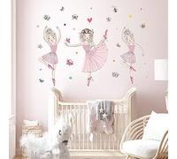 3 Stickers Muraux Ballerine Rose Bébé Filles, Giyiprpi Jolies Filles De Ballet Amovibles Avec Décalcomanies Murales Papillon, Petite Princesse Décor Murale Pour Filles Chambre Salon Salle De Danse