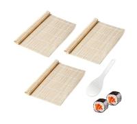 3 stores à sushi avec 1 cuillère à riz, kit de fabrication de sushis, rideau en bambou à sushi, tapis en bambou à sushi, rouleau à sushi, utilisé dans les familles, les restaurants (24 * 24 cm)