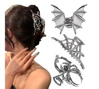 3 Stück Halloween Spinnen-Netz-Fledermaus-Haarclips - Gothic-Schwarze Metall-Haaraccessoires mit Perlen für Frauen und Mädchen, Große und Mittlere Klauenclips für dickes Haar, Gruselige