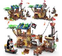 3 Styles Pirate Bateau Maison Construction Ensemble avec LED lumière - 781 PCS blocs construction maison pirate médiéval pour enfants filles garçons de 6-12 ans et plus cadeaux d'anniversaire