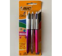 3 STYLOS BIC 4 COULEURS SHINE BRILLANT NEUF