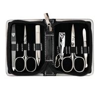 3 Swords Germany - 6 pièces Set de manucure « Ravenna » | Set de manucure dans un étui en cuir synthétique noir | Contenu : ciseaux à ongles, ciseaux à peau, coupe-ongles, lime à ongles saphir
