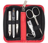 3 Swords Germany - Kit de manucure et pédicure de qualité supérieure - 5 pièces - Pour soins des ongles professionnels des doigts et des orteils - Ciseaux et coupe-ongles en cuir véritable - Étui