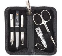 3 Swords Germany - Kit de manucure et pédicure de qualité supérieure - 5 pièces - Pour soins des ongles professionnels des doigts et des orteils - Ciseaux et coupe-ongles - En cuir véritable - Étui