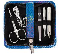3 Swords Germany Set de manucure « Siena » - 5 pièces - Ciseaux à peau, coupe-ongles, lime à ongles saphir, nettoyeur à ongles, pince à épiler, couleur bleu et étoiles