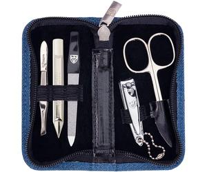 3 Swords Germany Siena Kit de manucure 5 pièces comprenant ciseaux à cuticules, coupe-ongles, lime à ongles saphir, nettoyant pour ongles, pince à épiler, couleur bleu jeans