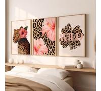 3 Tableau Leopard Chambre Affiche Decoration Murale Moderne Fleur Rose Citation Poster Mural Art Deco Impression sur Toile Chambre Salon Adulte Ado Fille Cadeau 30x40cm sans Cadre (BYCH101-30x40)