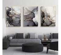 3 tableaux muraux, marbre, noir et gris, impression sur toile, art abstrait, texture marbre, image sur toile, décoration d'intérieur, gris doré, sans cadre, 60 x 90 cm (A,60 x 90 cm)