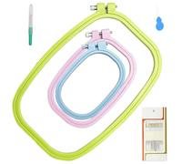 3 tailles de cerceau de broderie coloré rectangulaire carré point de croix outil de couture pour artisanat couture pratique (multicolore) avec 16 aiguilles à coudre à la main avec 1 guide de fil avec