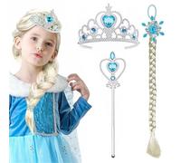 3 Teiliges Set Perruque Raiponce Perruque Princesse Enfant, Perruques Déguisement, Tresses Cheveux Extensions, Princesse Dress Up Accessoires Filles Diadème pour Cosplay Carnaval Fête d'anniversaire