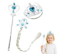 3 Teiliges Set Perruque Raiponce Perruque Princesse Enfant, Perruques Déguisement, Tresses Cheveux Extensions, Princesse Dress Up Accessoires Filles Diadème pour Cosplay Carnaval Fête d'anniversaire