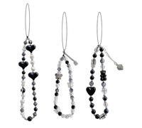 3 Téléphone Portable lanière,Pendentifs pour Téléphone Portable,Chaîne de Téléphon-e Portabl en Perles,Lanyard noir Y2K,Love Butterfly Bear Pearl Charm,pour Téléphones portables