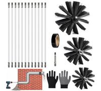 3 Tetes Brosse Nylon 100mm 150mm 200mm et 12 Tiges Flexibles de 410mm | Kit Ramonage Poele a Bois Herisson de Ramonage 150mm Adapté aux Cheminées Gaines et Sèche Linge
