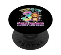 3 The Magic Number Funny 3ème Anniversaire Lion Mignon PopSockets PopGrip Adhésif