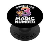 3 The Magic Number Funny 3ème Anniversaire Lion Mignon PopSockets PopGrip Adhésif