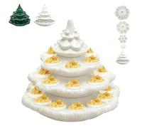 3 Tier Deviled Egg Platter with Christmas Tree Shape, Christmas Tree Deviled Egg Holder, Stackable Green X-mas Plant-Shaped Eggs Holder, for Home Xmas Holiday Decorations (White)