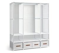 3-Tier Hanging Wardrobe with Storage Boxes & Curtains - Non-Woven Fabric Closet (144*45*166.5cm, White) Key Features:Versatile Storage System - Perfect for organizing clothes, bags, and accessories in