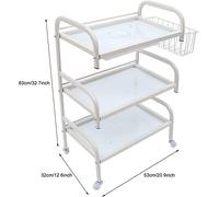 3 Tier Metal Glass Storage Shelf with Wheels Kitchen Cart Rolling Tool Trolley Mobile Utility Cart with Side Storage Basket and Drawer Perfect for Kitchen Bathroom Laundr