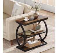 3-Tier Narrow End Table, Industrial Wooden Side Table with