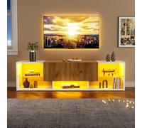 3 Tier TV Console Cabinet for TVs Up to 70", Modern TV Console Entertainment Centre with Glass Shelf Storage Platform and 2 Drawers, TV Stand, Suitable for Living Room, Bedroom, White