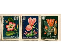 3 Timbres de Collection de la république du Mali, Authentiques et Neufs de 1963. Fleur. par des Livres Express