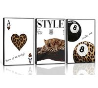 3 Toiles Art Mural Imprimé Léopard Mode Décor Mural Guépard Stylé Lucky 8 Ball Style Collège Esthétique Chambre Images pour Chambre de Fille Appartement Dortoir Décoration Sans Cadre 20,3x30,48cm