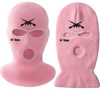 3 trous tricotés lettre chapeau brodé couverture du visage ski chaud pour l'extérieur vélo ski rose rose