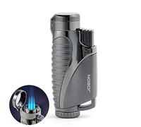 3 Turbo Chalumeau Briquet Coupe-Vent Flame Jet Briquet à Gaz Butane Gonflable Réglable Allume-Cigare avec Boîte Exquise,Gray