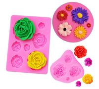 3 Unids/Set Flor De Rosa De Silicona Molde Para Dulce Pastelero De Chocolate Para Hornear Moldes Diy Daisy Magdalena De Flor Topper Utensilios Para Decoración De Tortas Con Fondant