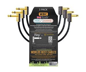 3 Units - 10 CM - Van Damme Pro Grade Classic XKE - Premium Silver-plated OFC, Flexible Blindé Guitar Bass Instrument Effects Pedal Patch Câble w/ Eminence Tiny Gold Plated Angled TS Connecteurs