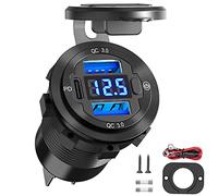 <3-USB Aluminium> Prise USB 12V Chargeur de Voiture: Qidoe 12V/24V Prise Encastrable de Voiture PD 3.0 et QC 3.0 avec Interrupteur Voltmètre Imperméable Charge Rapide Bateau Camion Caravane Moto