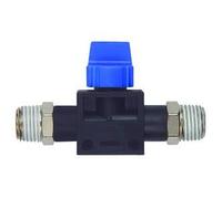 3/Vanne à 2 voies "Blue Serie", R 3/8 a, R 1/4 a, avec revêtement fileté, pression de travail max. 15 bar, plastique/laiton nickelé.