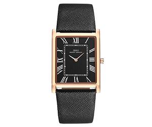(3 Variations) Montre à Quartz rectangulaire, Design Classique et Minimaliste, Mouvement analogique Japonais, Cadran Rectangle Extra Plat 7 mm, Dimension 37 * 32 mm, Bracelet Cuir, livrée en Coffret