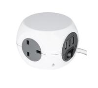 3 Voie Cube Alimentation Prise Avec 3 Chargeur USB Ports - Blanc - 1.4m Rallonge