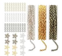 3 Volumes 5m Chaine pour Bijoux Or et Argent, Chaine Acier Inoxydable, Chaine Acier Inoxydable, Collier Chaine avec 60Fermoirs Homards et 150Anneaux de Saut pour Loisirs Créatifs DIY Artisanat