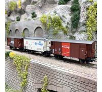 3 wagons couvert K2, 2 essieux, "JURA, Emmi, et Kambly", SBB CFF, Ep III - BRAWA
