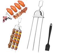 3 Way Grill Skewers, 36cm Stainless Steel Grill Skewers With Push Slider Bar, Reusable For Meat, Chicken, Sausages, Veggies, Shrimp (1)