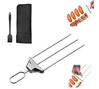3-Way Grill Skewers,Stainless Steel Kabob Sticks with Push Slider Bar,Reusable Triple Pierce Metal Skewer for Meat,Chicken,Sausages,Veggies,Shrimp and Outdoor Cookings (1SET)