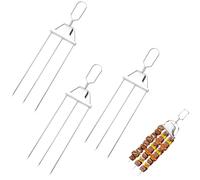 3 Way Grill Skewers with Push Slider Bar, Stainless Steel Kabob Skewer Set, Reusable Metal Barbecue Sticks for Meat Chicken Sausage Vegetables Shrimp Outdoor Cooking