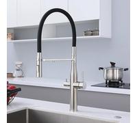 3-Way Kitchen Faucet, Brushed Stainless Steel Sink Mixer, Dual Handle Kitchen Sink Mixer, Brushed
