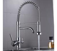 3 Way Kitchen Faucet Pull Out Single Hole Hot and Cold Water Swivel Brass Kitchen Sink Faucet-Chrome Plated