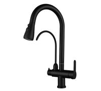 3 Way Kitchen Faucet Stainless Steel Kitchen Sink Faucet with Pull Out Spray, Kitchen Faucet 3 in 1 Single Hole Kitchen Faucet 3 Way-Black