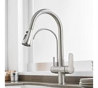 3 Way Kitchen Faucet with Pull Out Spray, Kitchen Mixer Faucets Brass Hot and Cold Water Filter Water Multi-Function 360°Rotation Kitchen Sink Faucet-Drawing