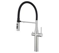 3-Way Kitchen Faucet with Pull-Out Sprayer, Brushed Stainless Steel, 2-Handle Swivel Mixer, Brushed